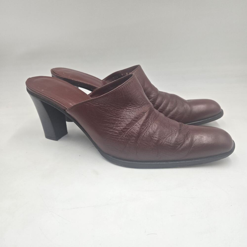 Vintage 90s Delman Women's Shoes 9 M Brown Leather Heel Mules Slip On Quality